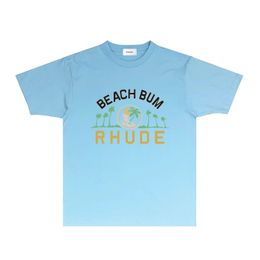 new rhude summer tshirt womens and mens designer t shirt trend brand clothes RH108 Coconut Tree Medal printed short-sleeved T-shirt size S-XXL