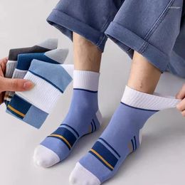 Men's Socks Individualized Japanese Series Stripe Colored Mid Tube Breathable Harajuku Anti Odor Sweat Absorption Antibacterial