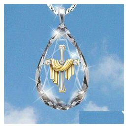 Pendant Necklaces 2021 Fashion Chic Gold Sier Two Tone Cross Relius Jesus Crystal Drop Necklace For Men Delivery Jewelry Pendants Dhuas