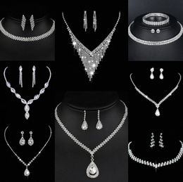 Valuable Lab Diamond Jewellery set Sterling Silver Wedding Necklace Earrings For Women Bridal Engagement Jewellery Gift v0M4#