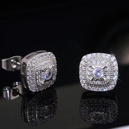 Hip Hop Earrings for Men White Gold Plated Bling Iced Out CZ Round Stud Earrings With Screw Back Jewelry