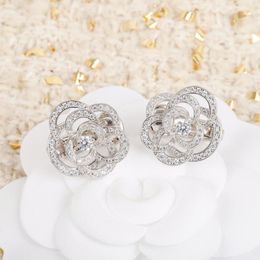 Top Europe Luxury Famous Brand Pure 925 Sterling Silver Jewelry For Women Camellia Flowers Stud Earrings Exquisite Romance Gifts325R