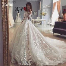 Urban Sexy Dresses LORIE3D Lace Wedding Ball Gowns Long Sleeve Appliques Bride Dress Train Vintage 2023 yq240329