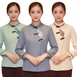 2020 New Arrival Hotel Cleaning Lg Sleeved Workwear Uniforms Housekee Food Service Women Traditial Waiter Jackets AS451 V3q4#