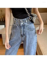 Women's Jeans Cotton Summer Light Blue High Waist Loose Wash Wide-Leg Straight Pants Vintage Harlun