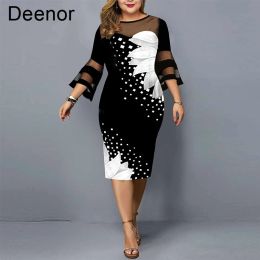 Vestidos deenor plus size vestido impresso tela ed grande vestido feminino elegante moda escritório senhora vestidos transporte da gota