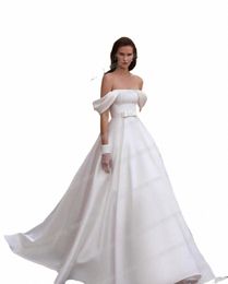 luxury Elegant Wedding Dres Women's A Line Sexy Off The Shoulder Bridal Gowns Formal Backl Pleat Sweep Train Satin Vestido 55Th#