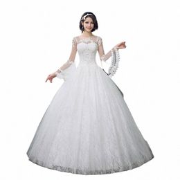 it's YiiYa New Lg Flare Sleeve Wedding Dres Simple O-neck Back Lace Up Wedding Gown HS283 a8Ws#