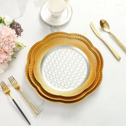 Flatware Sets Customize Gold Wedding Decoration Rimmed Clear Matte Plastic Fruit Tray Serving Trays