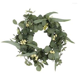 Decorative Flowers Artificial Eucalyptus Wreath With Willow Leaves & Berries Spring Summer Greenery For Front Door Wall Window Decor