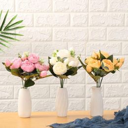 Decorative Flowers 30cm 9 Head Festival Supplies DIY Decor Wedding Vintage Rose Bouquet Silk Peony Party Decoration Artificial