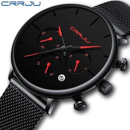 Relogio Masculino CRRJU Mens Business Dress Watches Luxury Casual Waterproof Sport Watch Men 3-Sub Dial Quartz Slim Mesh Watch254y