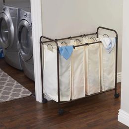 Laundry Bags Rolling Hamper Clothing Organizer With Quad Sorter