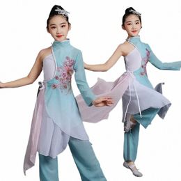 classical Traditial Chinese Folk Yangko Dance Costumes for Children Girls Gauze Elegant Chinese Folk Dance Practise Clothes d13u#