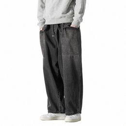 Pantaloni di jeans di base di grandi dimensioni Pantaloni di jeans di base Pantaloni larghi casual da uomo di colore solido Vita elastica Pantaloni larghi da uomo Hip Hop M75C #
