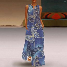 Casual Dresses Summer For Women 2024 Women's Print V Neck Sleeveless Boho Long Maxi Dress Beach Vacation Female Sundress