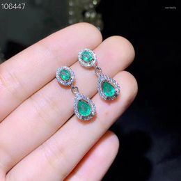 Dangle Earrings Elegant Emerald For Office Woman Total 1.2ct 4mm 6mm 3mm Natural Silver Gift