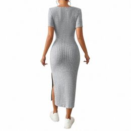 solid Colour Square Neckline Dr Elegant Square Neck Knitted Midi Dr for Women Solid Colour Party Commute Dr with Short P4rs#