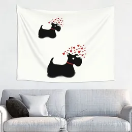 Tapestries Custom Hippie Scottie Dog Love Hearts Tapestry Wall Hanging Home Decor Cute Scottish Terrier Bedroom Decoration