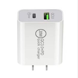 トラベルアダプター壁充電器20W PD 3.0 USB CO -C TO C FAST POWERプラグアダプターケーブルiPhone SAMSUNG HUAWEI XIAOMI US EUプラグホワイトカラー100pcs/box