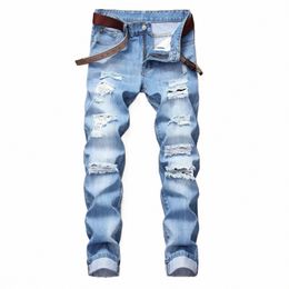 men's Pants Wear Party Fit Social Stretchl High Casual Straight Hip Ripped Blue Hop Fiable Jeans Quality New Denim Fall H2lI#