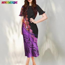 Casual Dresses Noisydesigns Women Elegant Dress Polynesian Tribal Tattoo Pattern Ruffle Sleeves Ladies Sexy Upscale Party Night Clothes