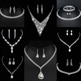 Valuable Lab Diamond Jewellery set Sterling Silver Wedding Necklace Earrings For Women Bridal Engagement Jewellery Gift i0fT#