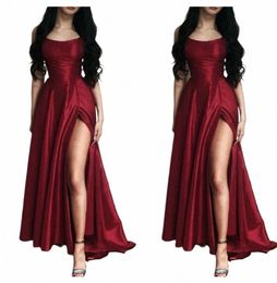 simple Burdy Satin Prom Dres Column Spaghetti Straps Charming Women Formal Evening Gowns Outdoor Wedding Party Guest Robe A95Y#