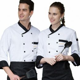 restaurant Kitchen Clothes Hotel Bar Uniform with Lg Sleeve Housekee Uniforms Staff Women Tunic Tops Jackets U9h7#