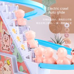 Electric Duck Climbing Stairs Slides Set with LED Flashing Lights Music Race Car Tracks Roller Coaster Kids Educational Toys