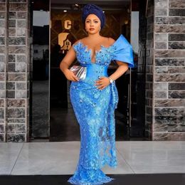 Urban Sexy Dresses Stunning Blue Lace Nigerian Evening One Shoulder Aso Ebi Style Wedding Party Dress African Formal Gown Plus Size yq240329