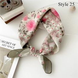 Scarves 55x55cm Linen Cotton Square Scarf Thin Women Small Shawls Flower Floral Head Neck Headband Neckerchief 1PCS