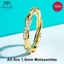 Wedding Rings AnuJewel 1.5MM D Color Moissanite Diamond Infinity Wedding Band Yellow Color Eternity Rings for Women Wedding Jewelry Wholesale 24329