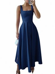 zanzea Sexy Strap Tank Dres Women Fi Square Collar Maxi Sundr Vintage Satin Waisted Dr Summer Holiday Party Robe c4jF#