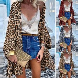 Long Sleeve Open Front Thin Sunscreen Cover Up Coat Leopard Print Bikini Shawl Summer Women Cape Beachwear