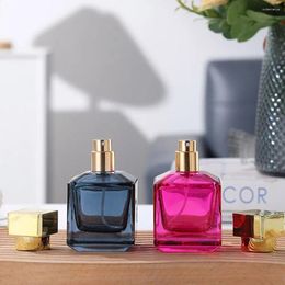 Storage Bottles Portable Luxury Square Glass Perfume Bottle High Grade Clear Liquid Sprayer Travel Mini 50ml Refillable Atomizer