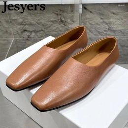 Casual Shoes Comfortable Square Toe Flat Spring Genuine Leather Shallow Mouth Loafer Solid Colour Commuter Single