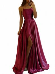 burdy Satin Beach Maxi Women Dr for Christmas Sexy Side Slit Adjustable Straps Evening Prom Dr Cheap Bridesmaid Dres C4S4#