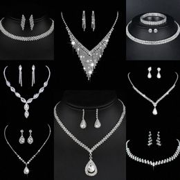 Valuable Lab Diamond Jewellery set Sterling Silver Wedding Necklace Earrings For Women Bridal Engagement Jewellery Gift h0yd#