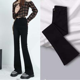 Jeans Micro Boldado Spring e outono Calças de cintura alta calça de emagrecimento Elastic Slim Fit preto perna reta