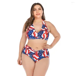 Women's Swimwear Sexy Plus Size Halter Sling Backless Print Bikini Split Swimsuit Tankini Women 2024 Bathing Suits