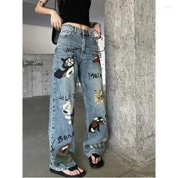 Women's Jeans Blue Women High Waist Fashion American Graffiti Y2K Streetwear Chic Wide Leg Jean Female Trouser Baggy Denim Pants