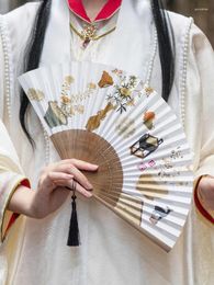 Decorative Figurines Chinese Style Folding Fan Hand-painted Face Antique Dance Hanfu Small Home Daily Wedding Hand Portable