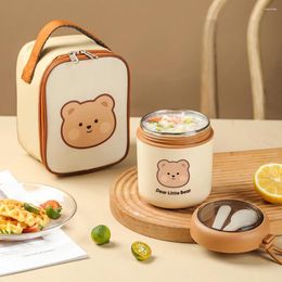 Dinnerware Stainless Steel Soup Cup With Foldable Spoon Handle Cute Bear Lunch Bento Box Leakproof Container For Office Outdoors