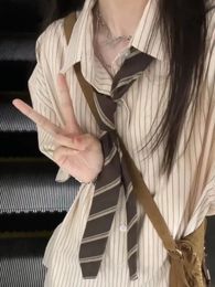 XEJ fashion stripe shirt Elegant Women Blouses Long Sleeved Gift Tie Oversized Tops for Summer Blouse 240322