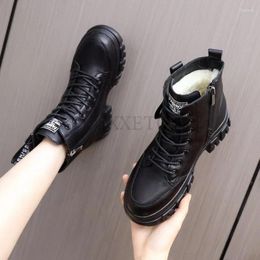 Boots Leather Women Thick Soled Round Toe Motorcycle Warm And Short Fashionable Versatile Shoes