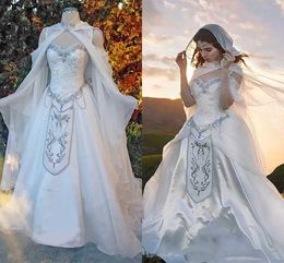 Urban Sexy Dresses Mediaeval Wedding Elven Cape cloak Hood Fairy Long Sleeves lace embroidery Renaissance Fantasy Victorian Bride Gown yq240329