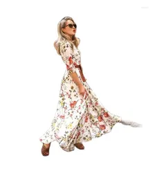 Casual Dresses Europe And The United States Speed Sell Through Amazon Selling Printed Seven Big Skirt Round Collar Sleeve Dress Girl