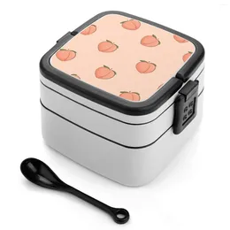 Dinnerware Peaches Double Layer Bento Box Portable Lunch For Kids School Peach Pattern Background