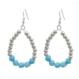 Dangle Earrings Mixed Silver Colour Beaded And Cube Star Turquoise Stone Teardrop For Women Handmade Bohemian Jewellery